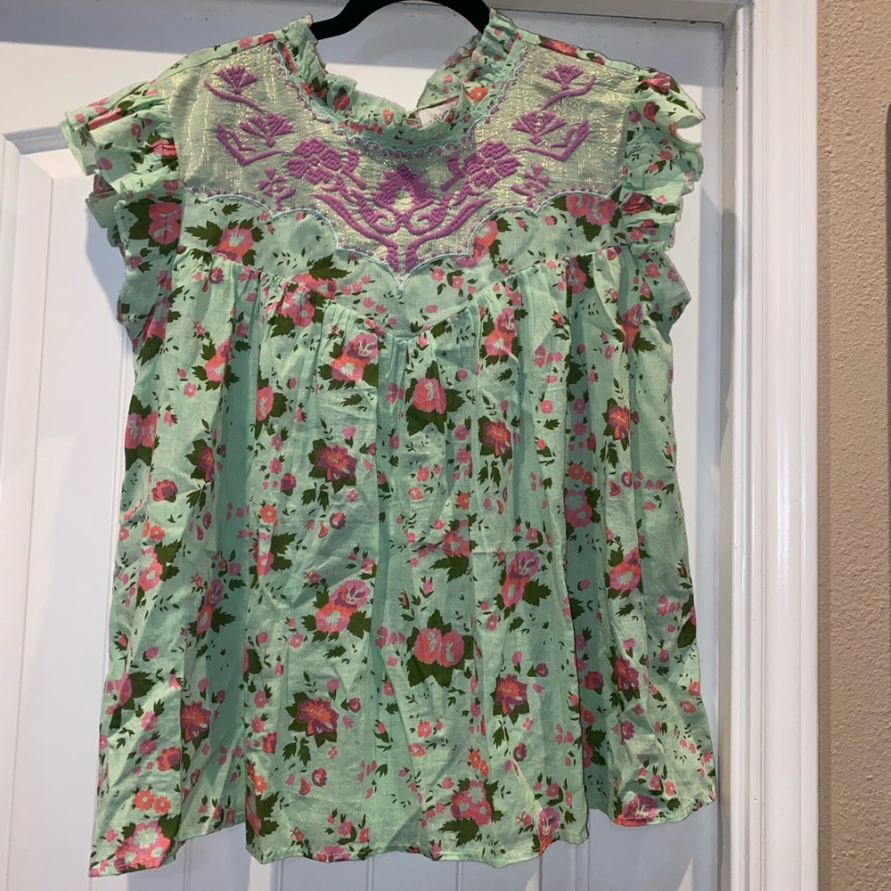 Oh My Stars by Layerz Clothing Spring Green Pink Floral Babydoll Top NWT Size XL